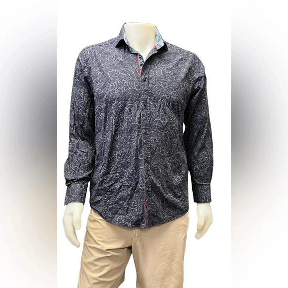 Daniel Hechter Blue Printed Long Sleeve Button Down Dress Shirts Size Large - Picture 3 of 10